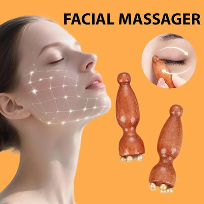 Contour Brush,Lymphatic Contour Facial Brush&Brass Lotus Eye Massage Stick Sandalwood Face Eye Meridian Acupressure Massage Tool