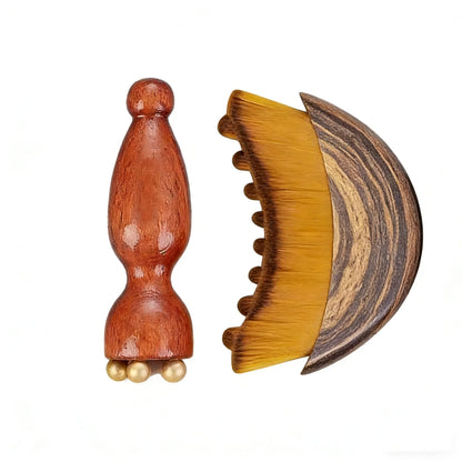 Contour Brush,Lymphatic Contour Facial Brush&Brass Lotus Eye Massage Stick Sandalwood Face Eye Meridian Acupressure Massage Tool