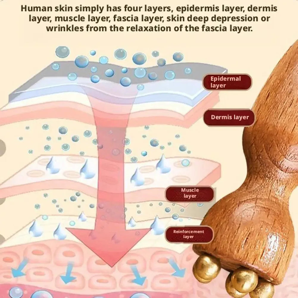 Contour Brush,Lymphatic Contour Facial Brush&Brass Lotus Eye Massage Stick Sandalwood Face Eye Meridian Acupressure Massage Tool