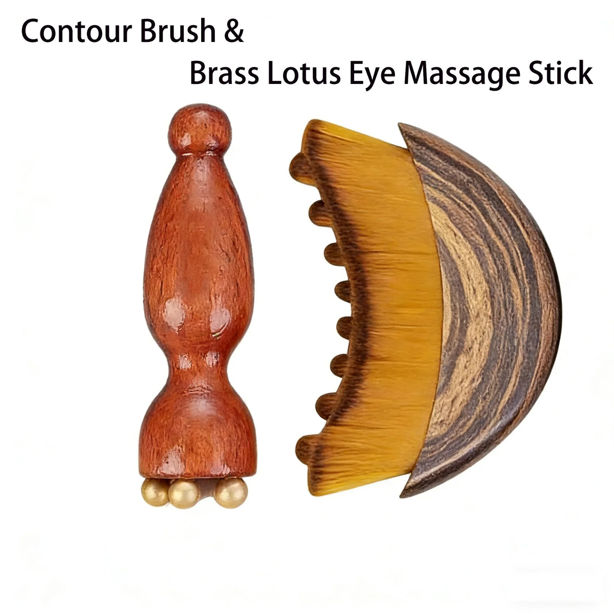 Contour Brush,Lymphatic Contour Facial Brush&Brass Lotus Eye Massage Stick Sandalwood Face Eye Meridian Acupressure Massage Tool