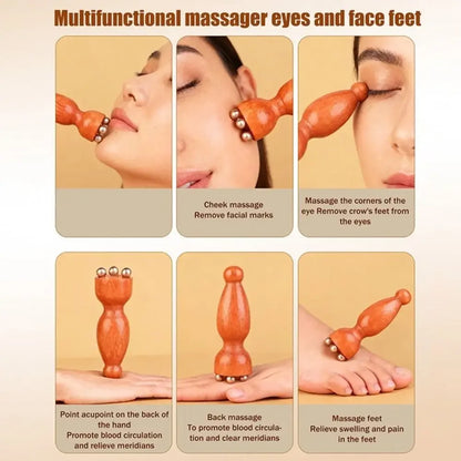 Contour Brush,Lymphatic Contour Facial Brush&Brass Lotus Eye Massage Stick Sandalwood Face Eye Meridian Acupressure Massage Tool